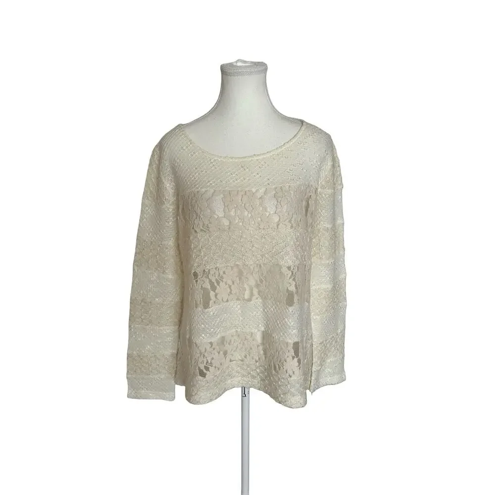 Anthropologie Brand Meadow Rue Mixed‑Media Lace & Embroidered Blouse – Size L